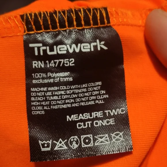 TRUEWERK T.5 Werk Men's UV Breathable Sun Long Sleeve Hoodie Orange Size Small - Picture 6 of 6
